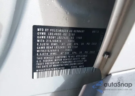 2014 Volkswagen Tiguan S from USA, damaged, VIN WVGAV3AX7EW526256